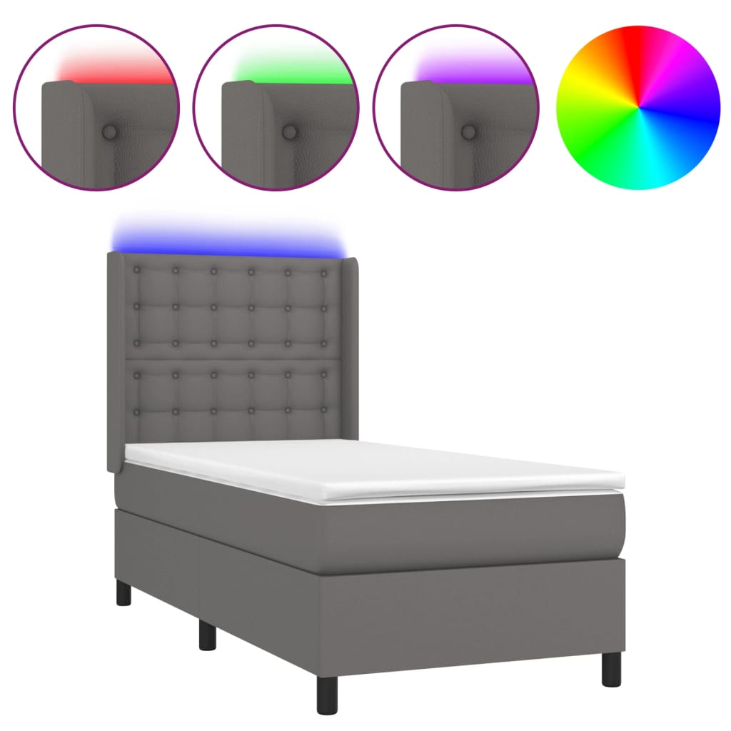 Sommier à lattes de lit matelas LED Gris 90x200 cm Similicuir - XIOS