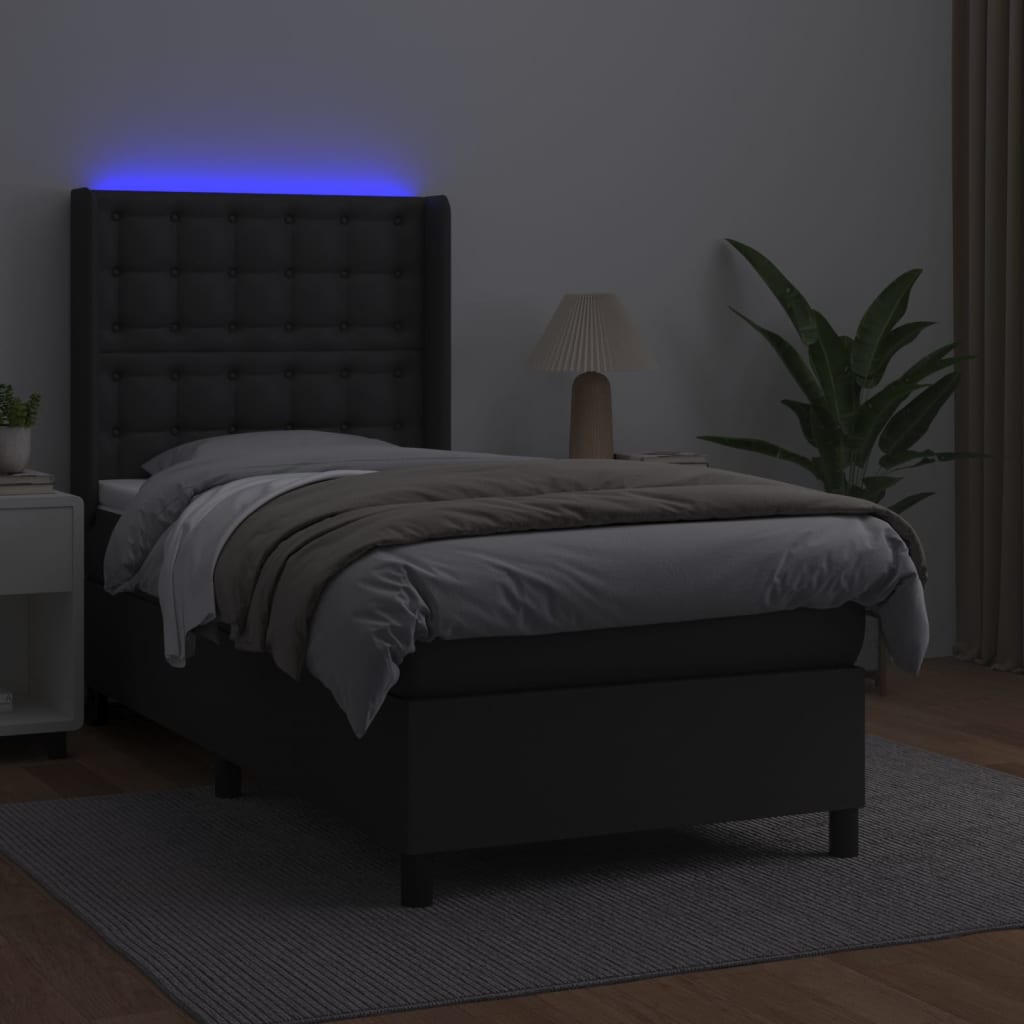 Sommier à lattes de lit matelas LED Noir 100x200cm Similicuir - XIOS