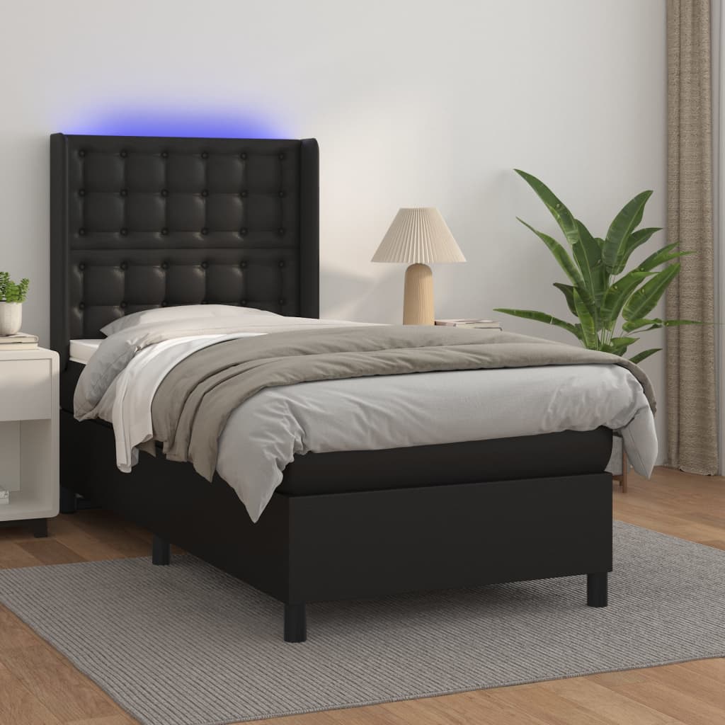 Sommier à lattes de lit matelas LED Noir 100x200cm Similicuir - XIOS
