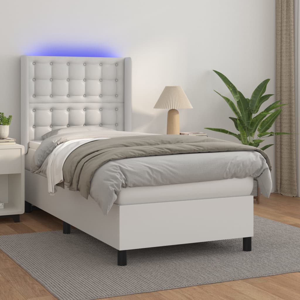 Sommier à lattes de lit matelas LED Blanc 100x200 cm Similicuir - XIOS