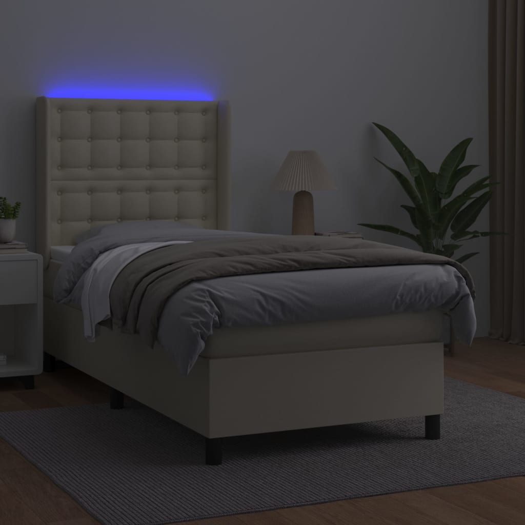 Sommier à lattes de lit matelas LED Crème 100x200 cm Similicuir
