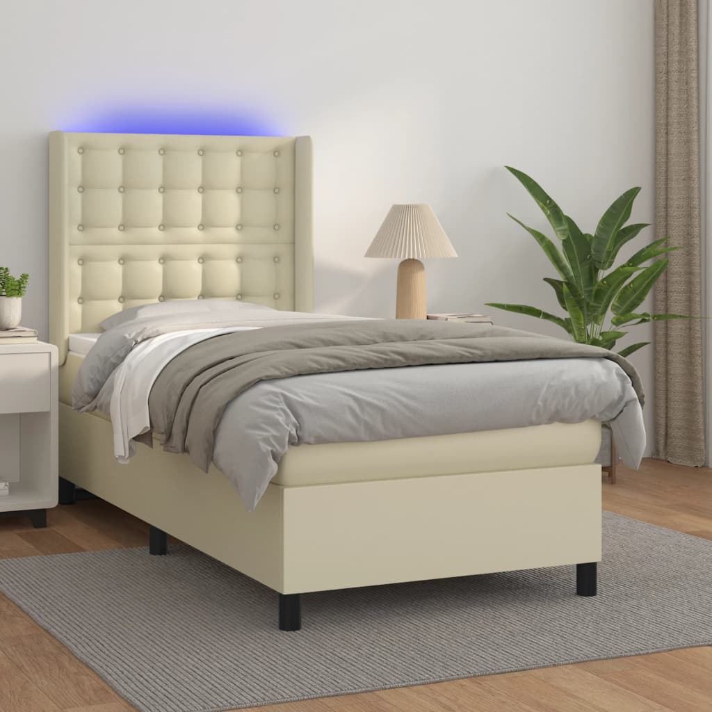 Sommier à lattes de lit matelas LED Crème 100x200 cm Similicuir