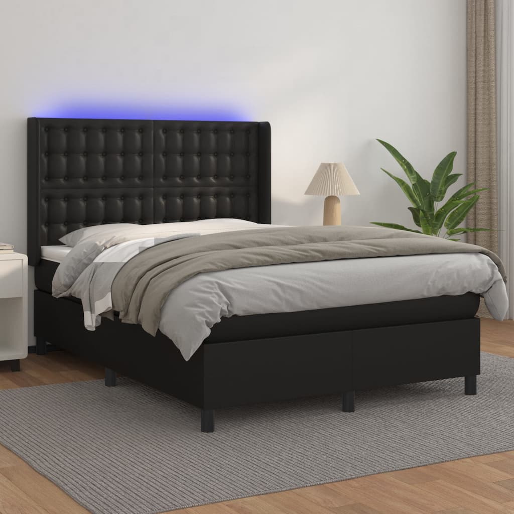 Sommier à lattes de lit matelas LED Noir 140x190cm Similicuir - XIOS