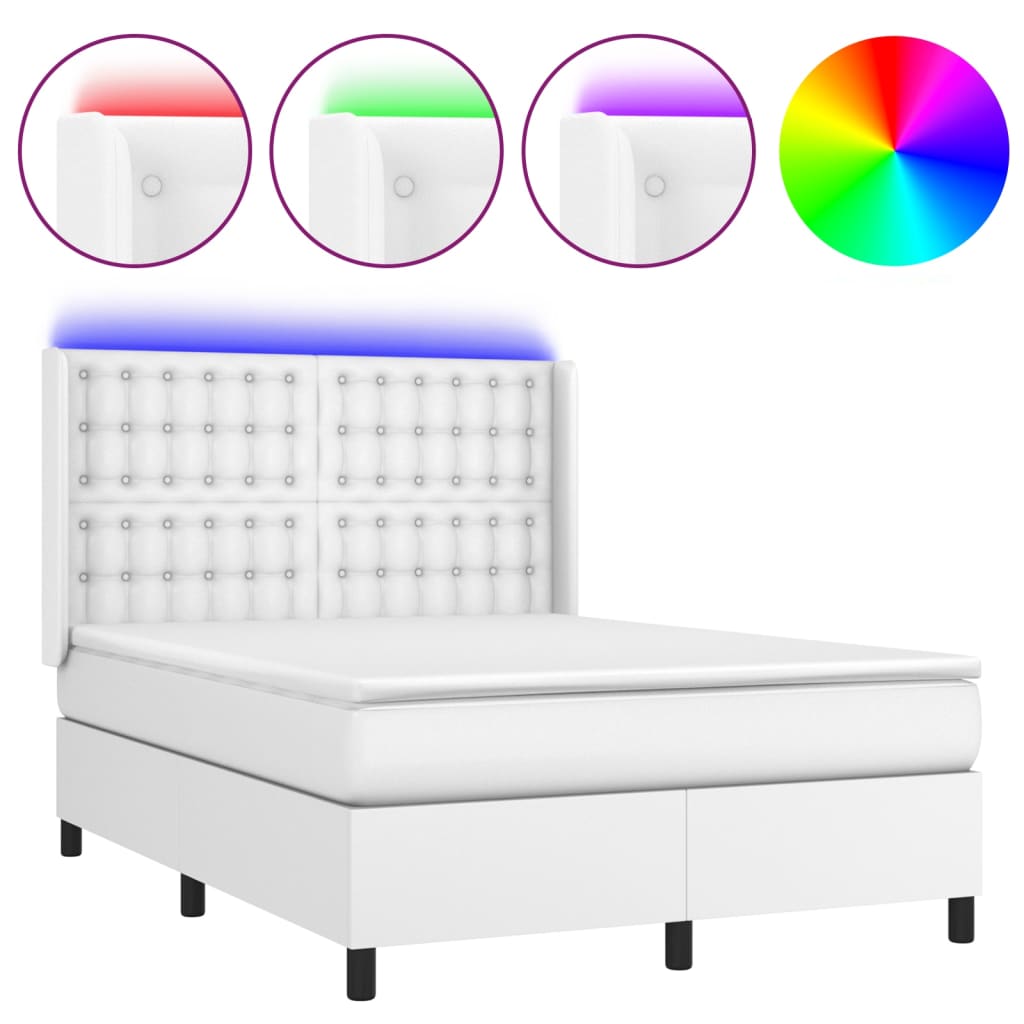 Sommier à lattes de lit matelas LED Blanc 140x190 cm Similicuir - XIOS