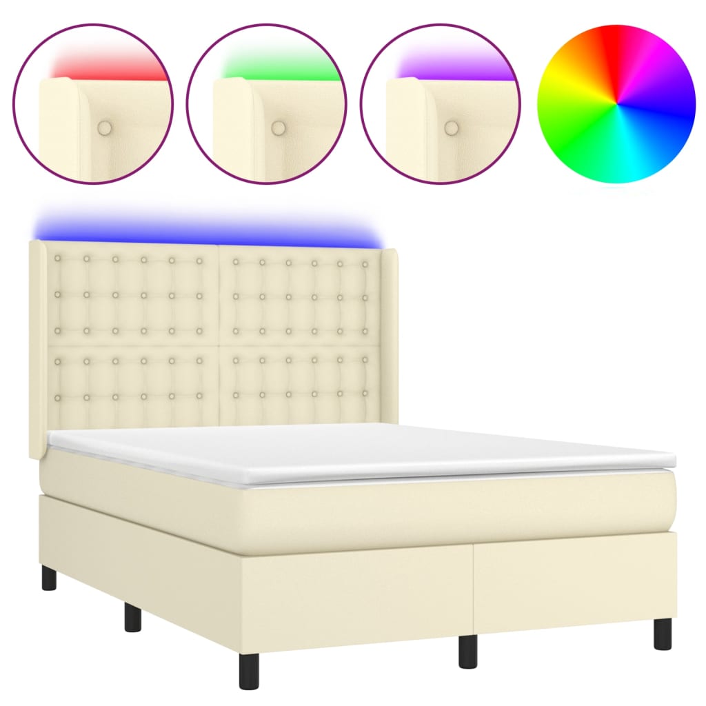Sommier à lattes de lit matelas LED Crème 140x190 cm Similicuir - XIOS