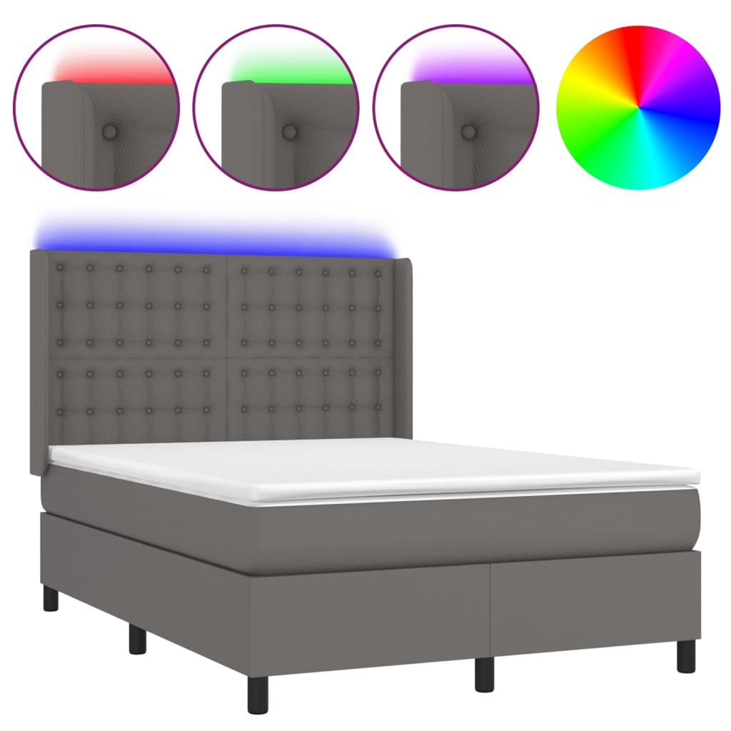 Sommier à lattes de lit matelas LED Gris 140x190cm Similicuir - XIOS