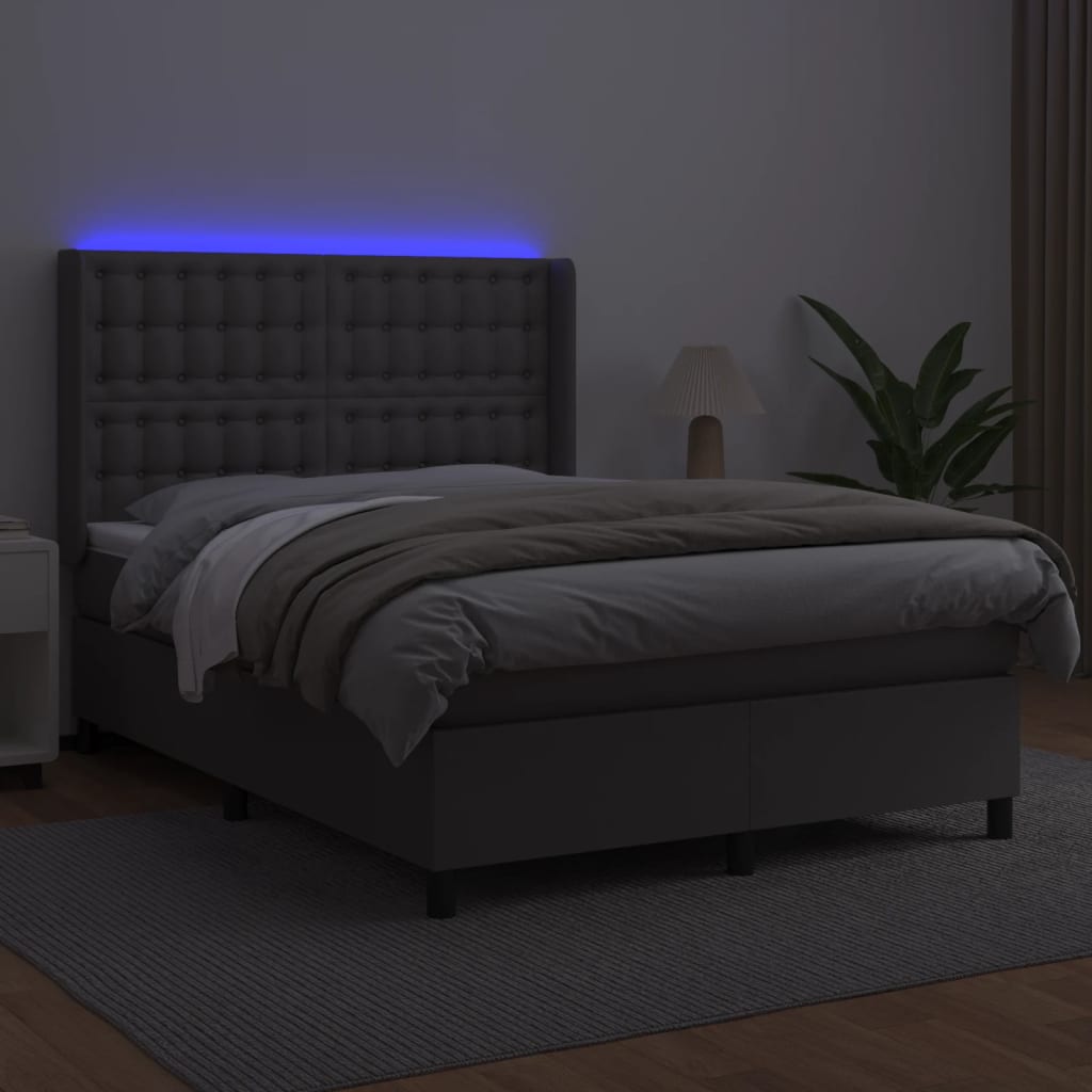 Sommier à lattes de lit matelas LED Gris 140x200 cm Similicuir