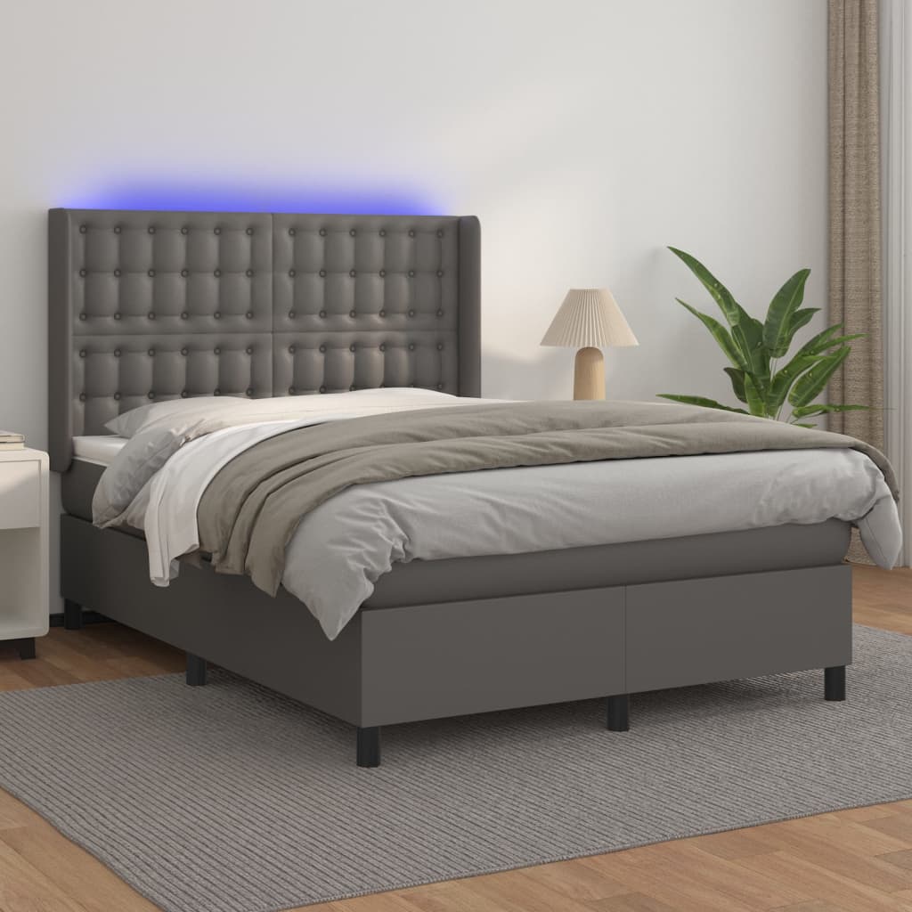 Sommier à lattes de lit matelas LED Gris 140x200 cm Similicuir
