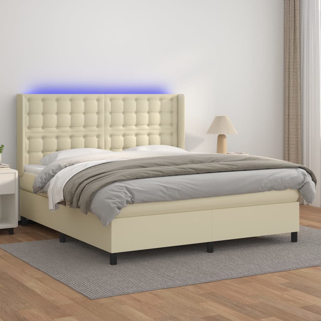 Sommier à lattes de lit matelas LED Crème 160x200 cm Similicuir