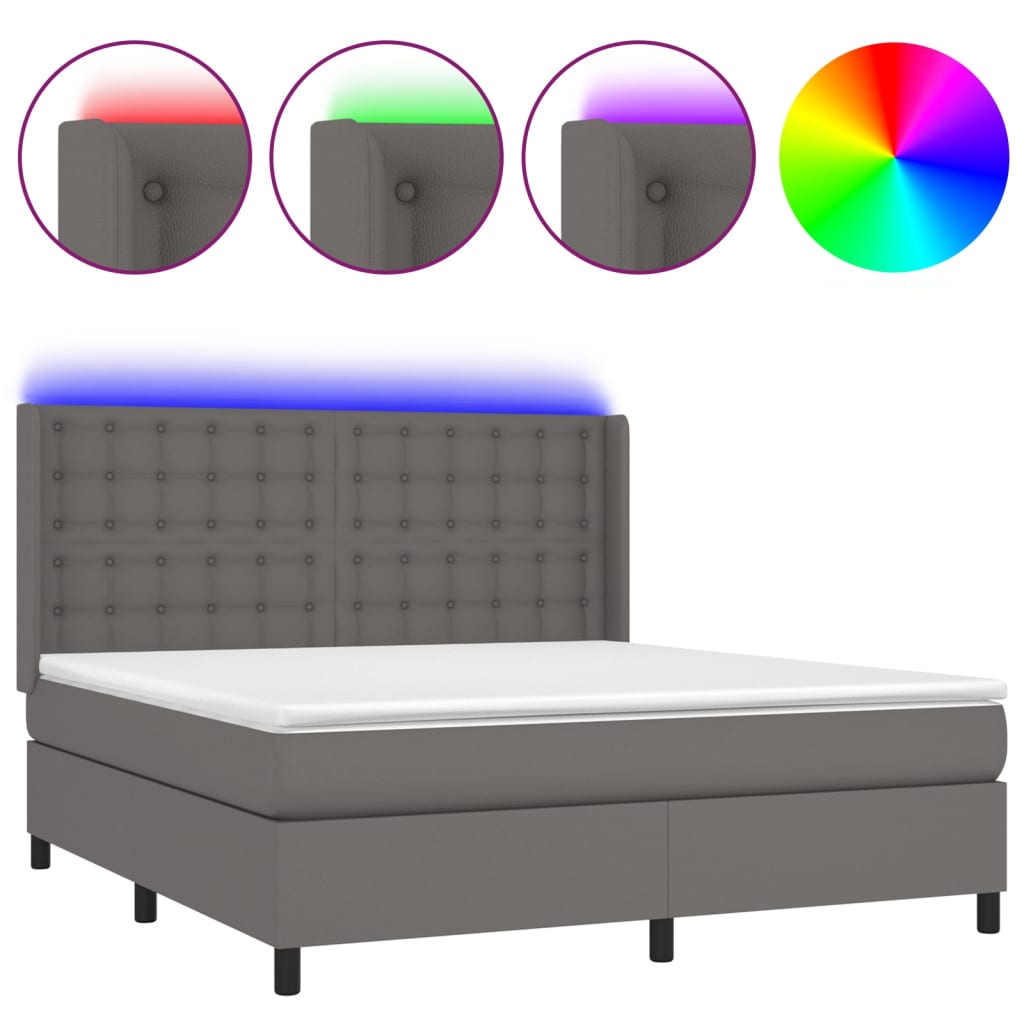 Sommier à lattes de lit matelas LED Gris 160x200 cm Similicuir - XIOS