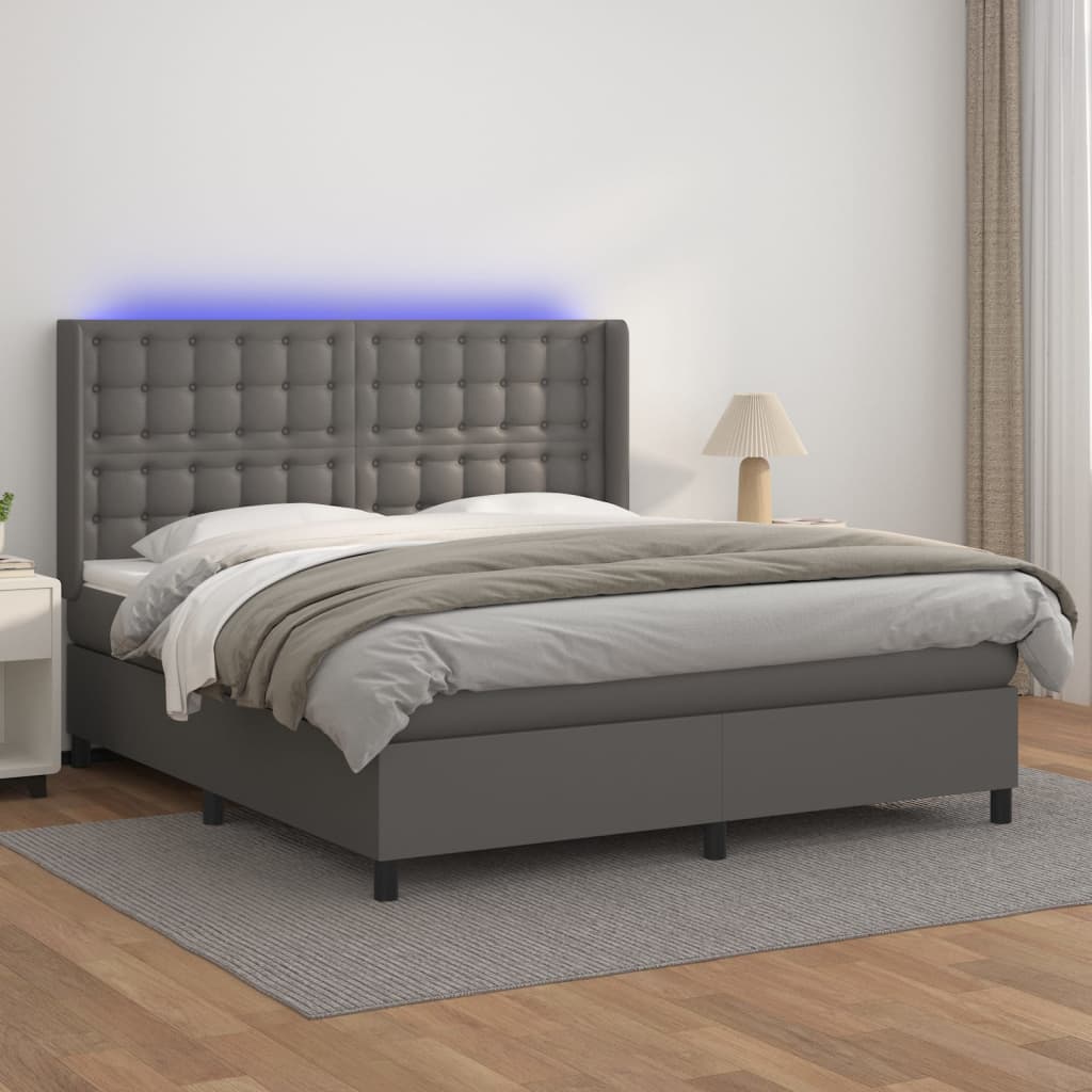 Sommier à lattes de lit matelas LED Gris 160x200 cm Similicuir - XIOS