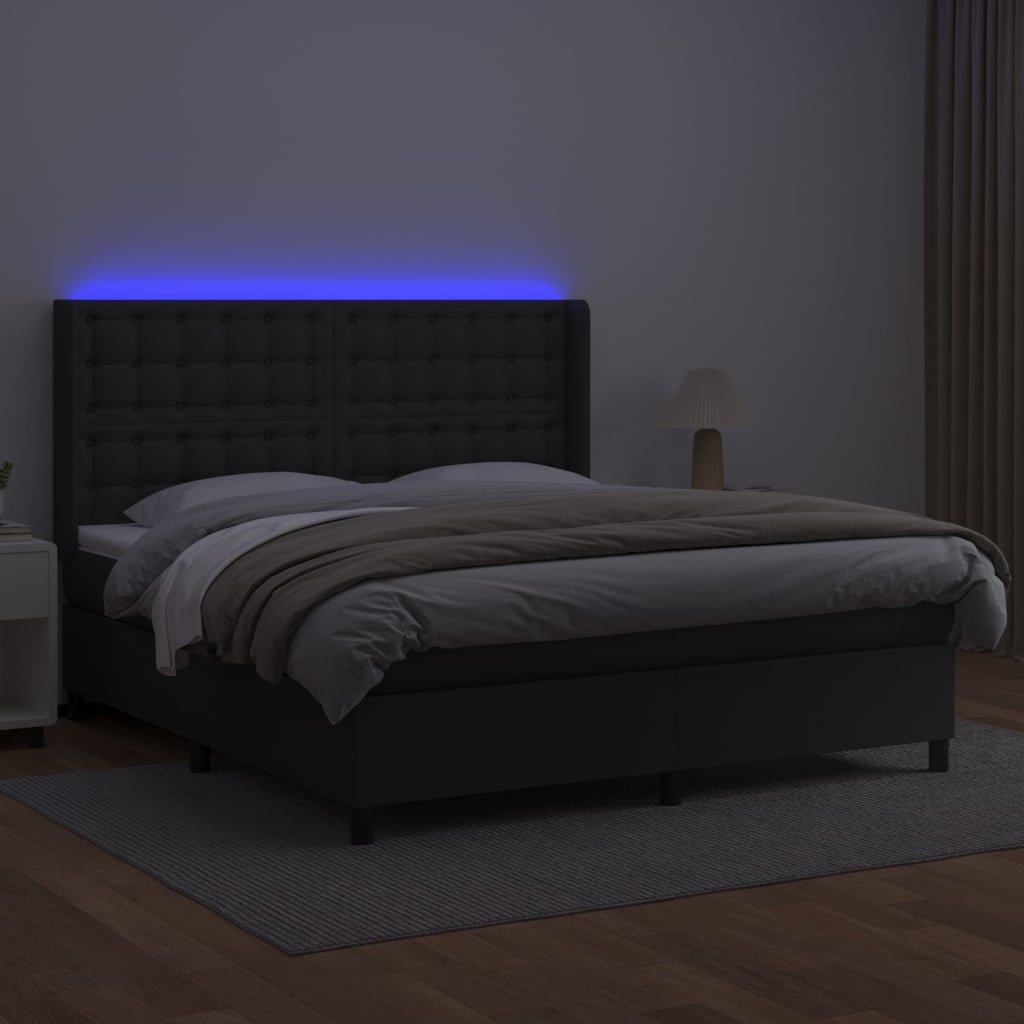 Sommier à lattes de lit matelas LED Noir 180x200cm Similicuir - XIOS