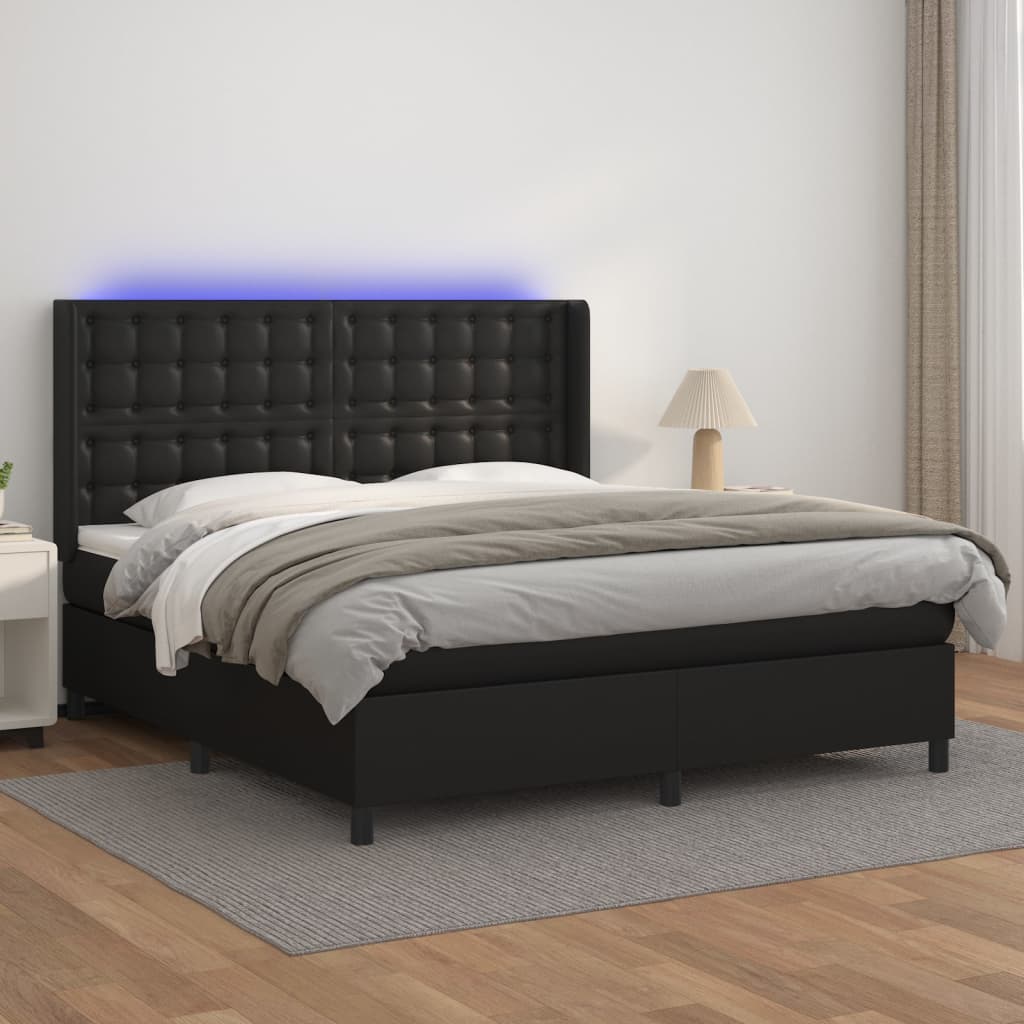 Sommier à lattes de lit matelas LED Noir 180x200cm Similicuir - XIOS