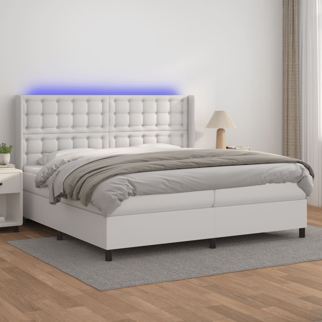 Sommier à lattes de lit matelas LED Blanc 200x200 cm Similicuir - XIOS