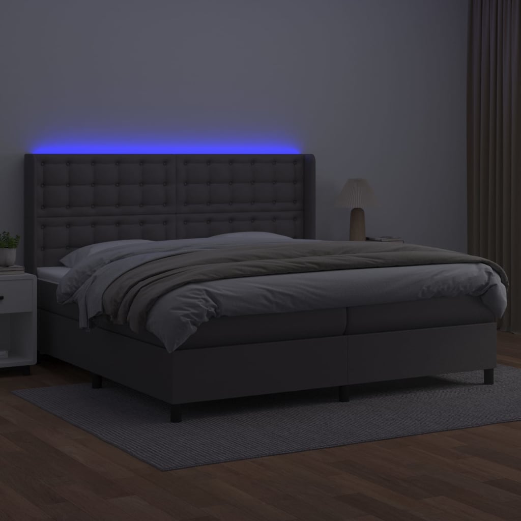 Sommier à lattes de lit matelas LED Gris 200x200 cm Similicuir - XIOS