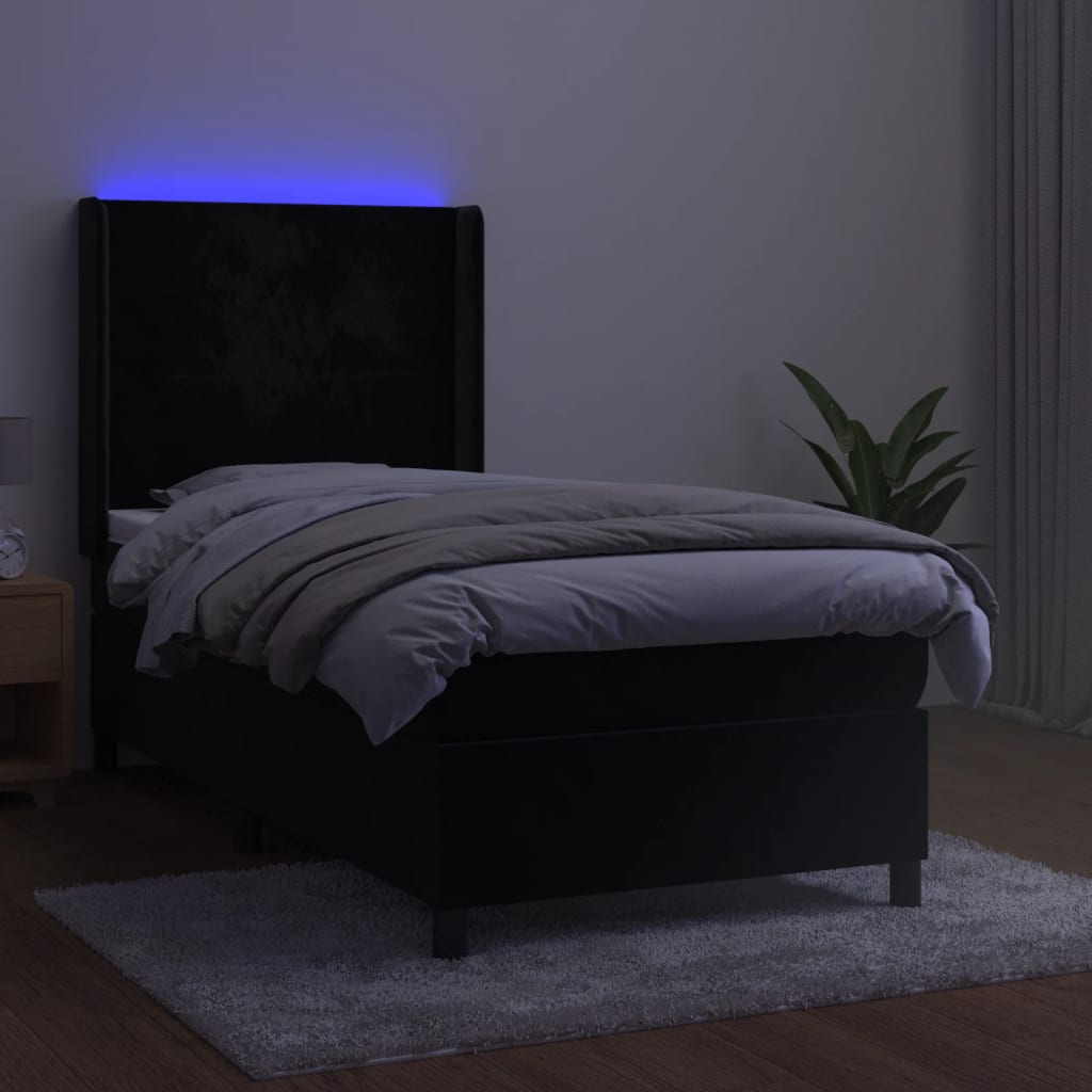 Sommier à lattes de lit matelas et LED Noir 80x200cm Velours - XIOS