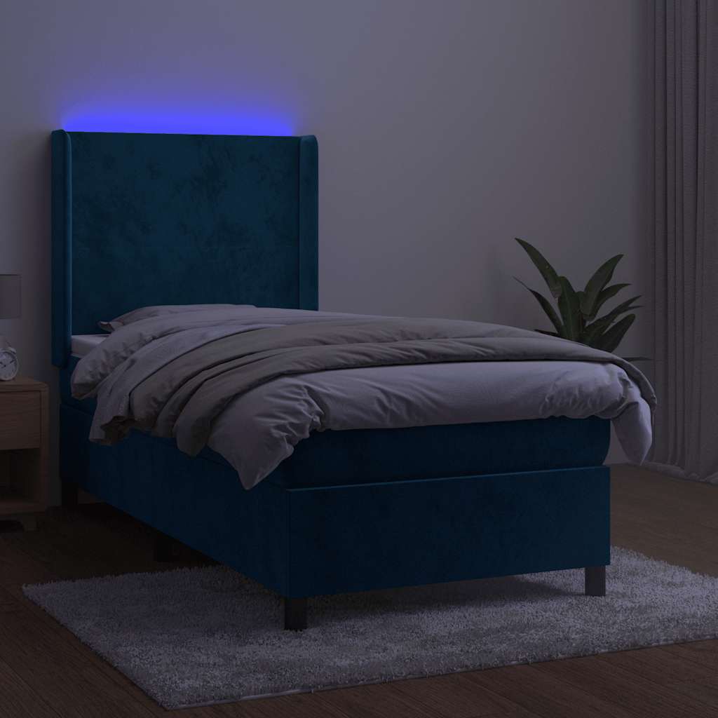 Sommier à lattes de lit matelas LED Bleu foncé 90x190cm Velours - XIOS