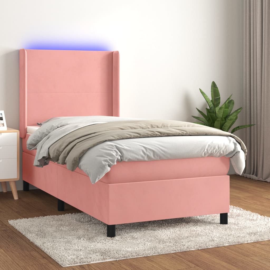 Sommier à lattes de lit matelas et LED Rose 90x190 cm Velours - XIOS