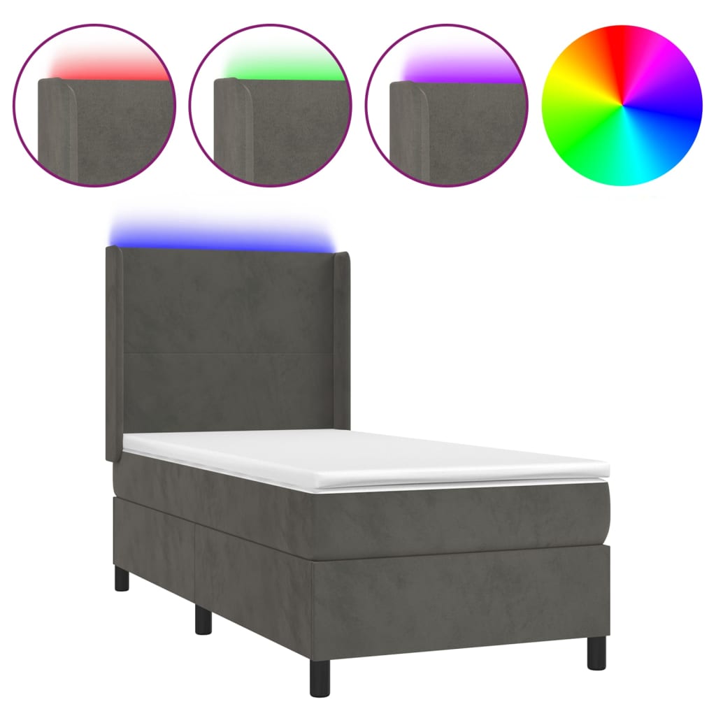 Sommier à lattes de lit matelas et LED Gris foncé 100x200 cm - XIOS