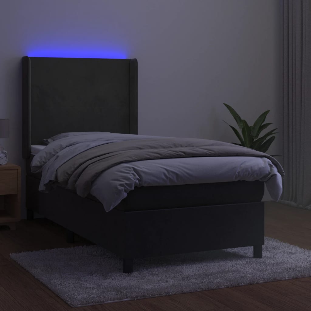 Sommier à lattes de lit matelas et LED Gris foncé 100x200 cm - XIOS