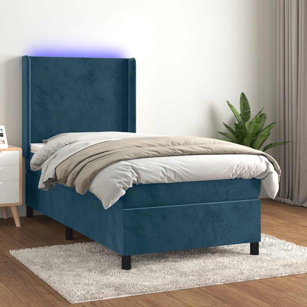 Sommier à lattes de lit matelas et LED Bleu foncé 100x200 cm - XIOS
