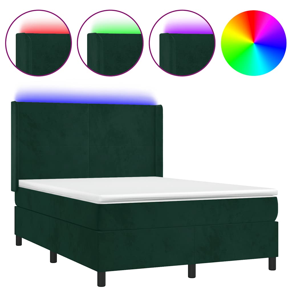 Sommier à lattes de lit matelas et LED Vert foncé 140x190 cm - XIOS