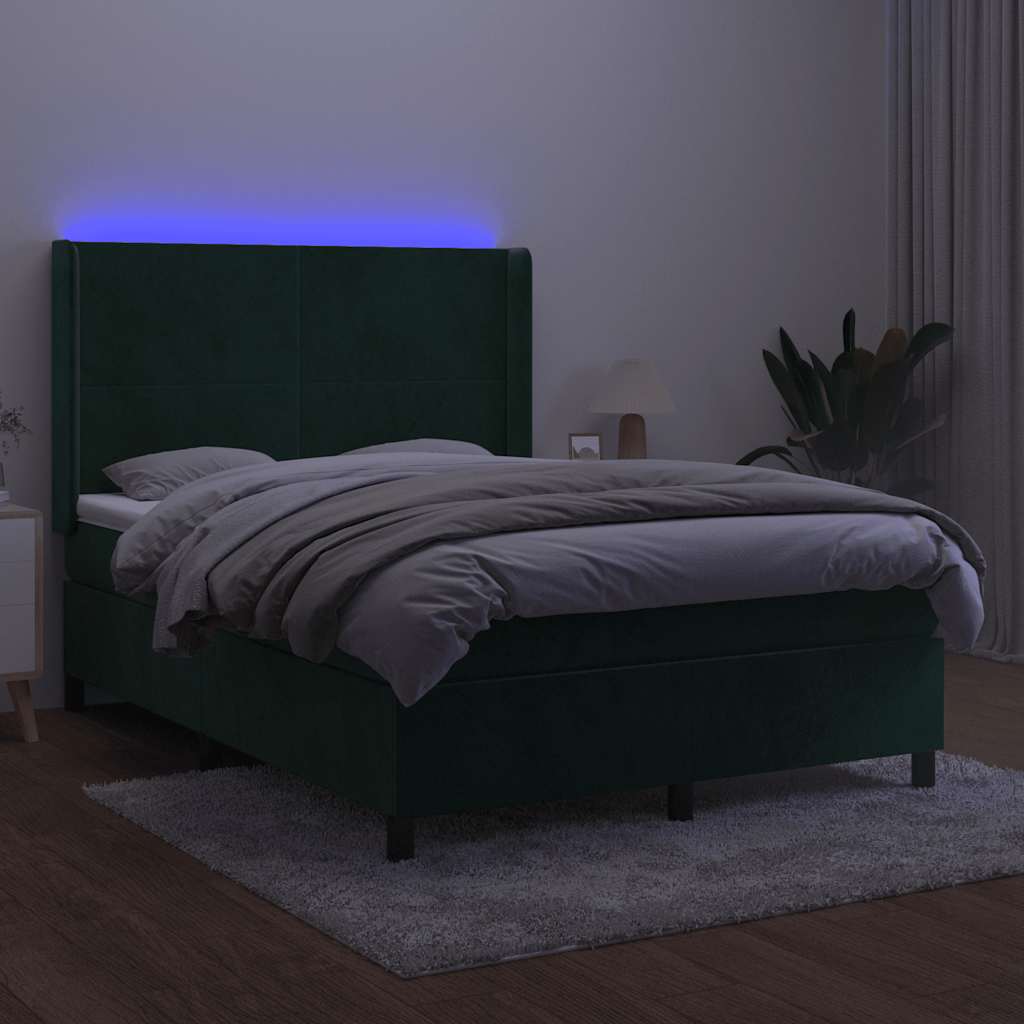 Sommier à lattes de lit matelas et LED Vert foncé 140x190 cm - XIOS