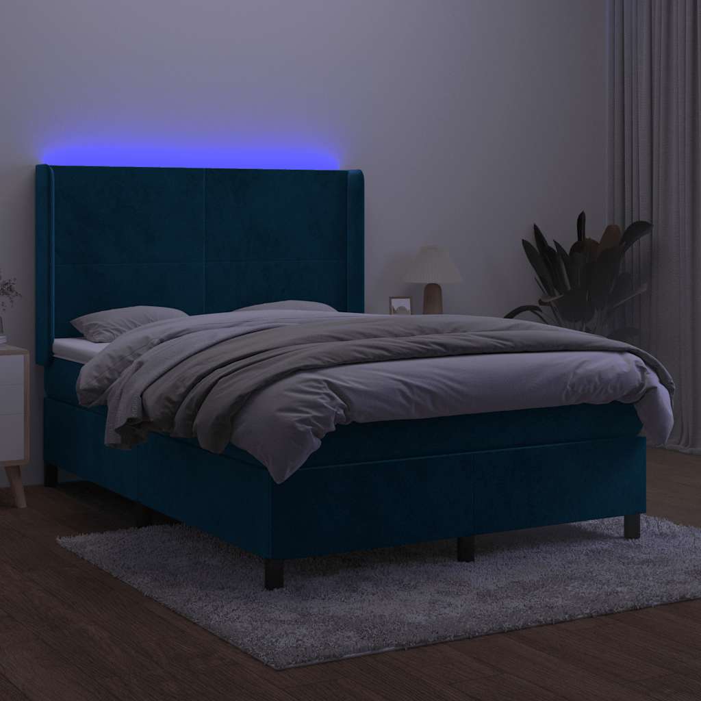 Sommier à lattes de lit matelas et LED Bleu foncé 140x190 cm - XIOS