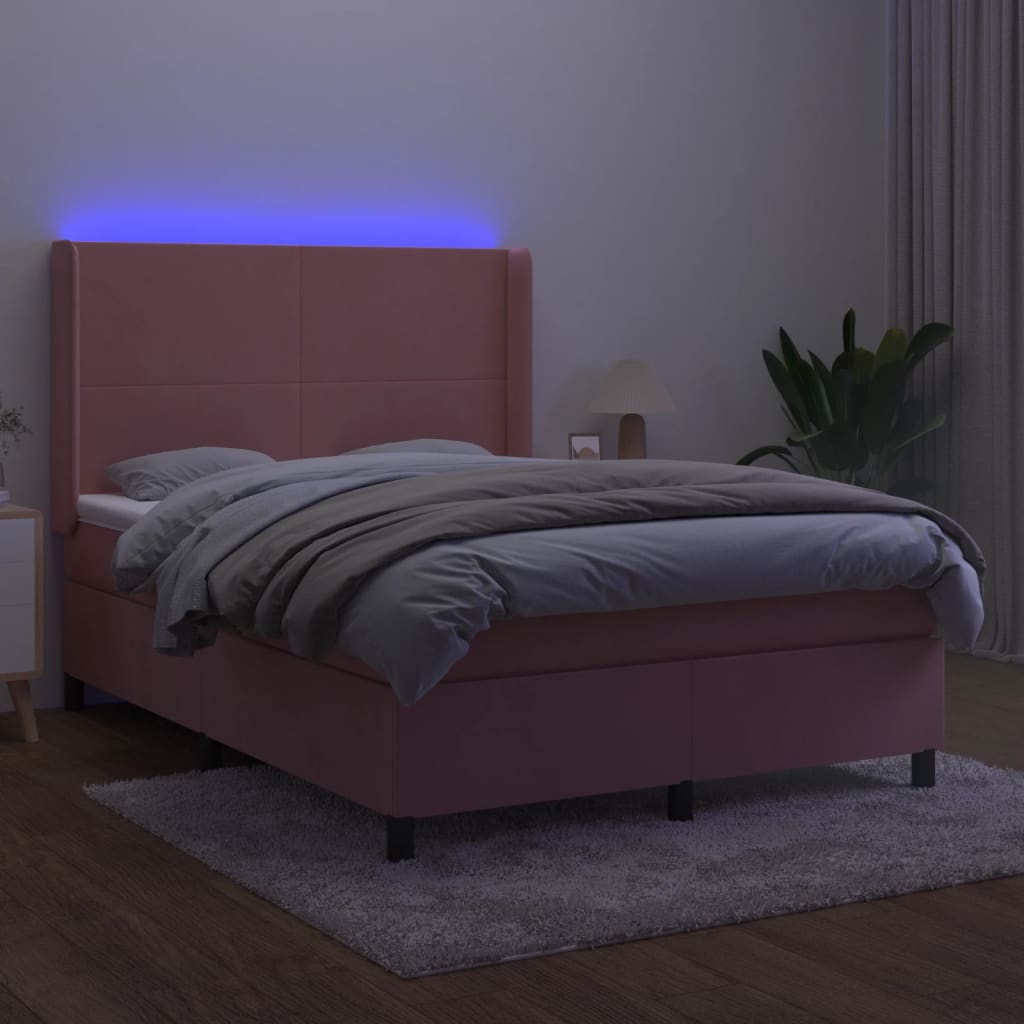 Sommier à lattes de lit matelas et LED Rose 140x190 cm Velours - XIOS