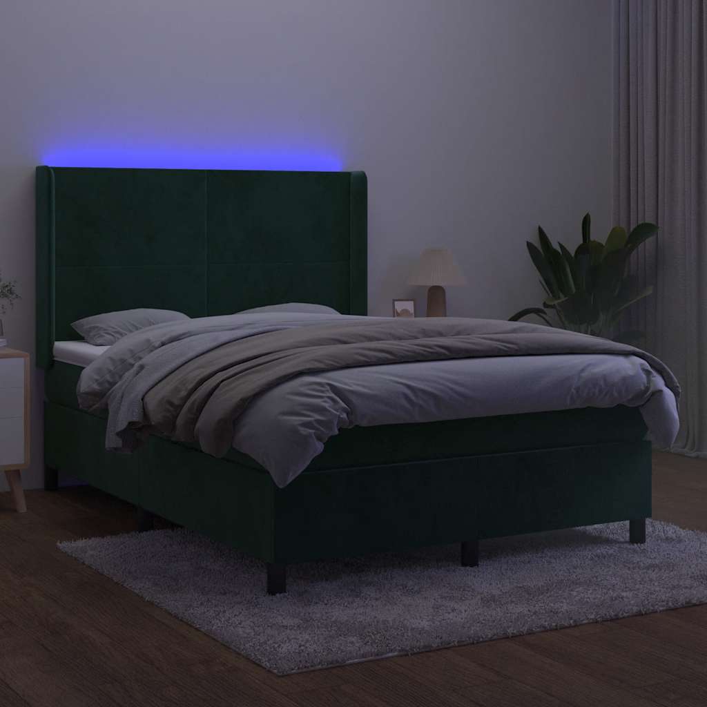 Sommier à lattes de lit matelas et LED Vert foncé 140x200 cm - XIOS