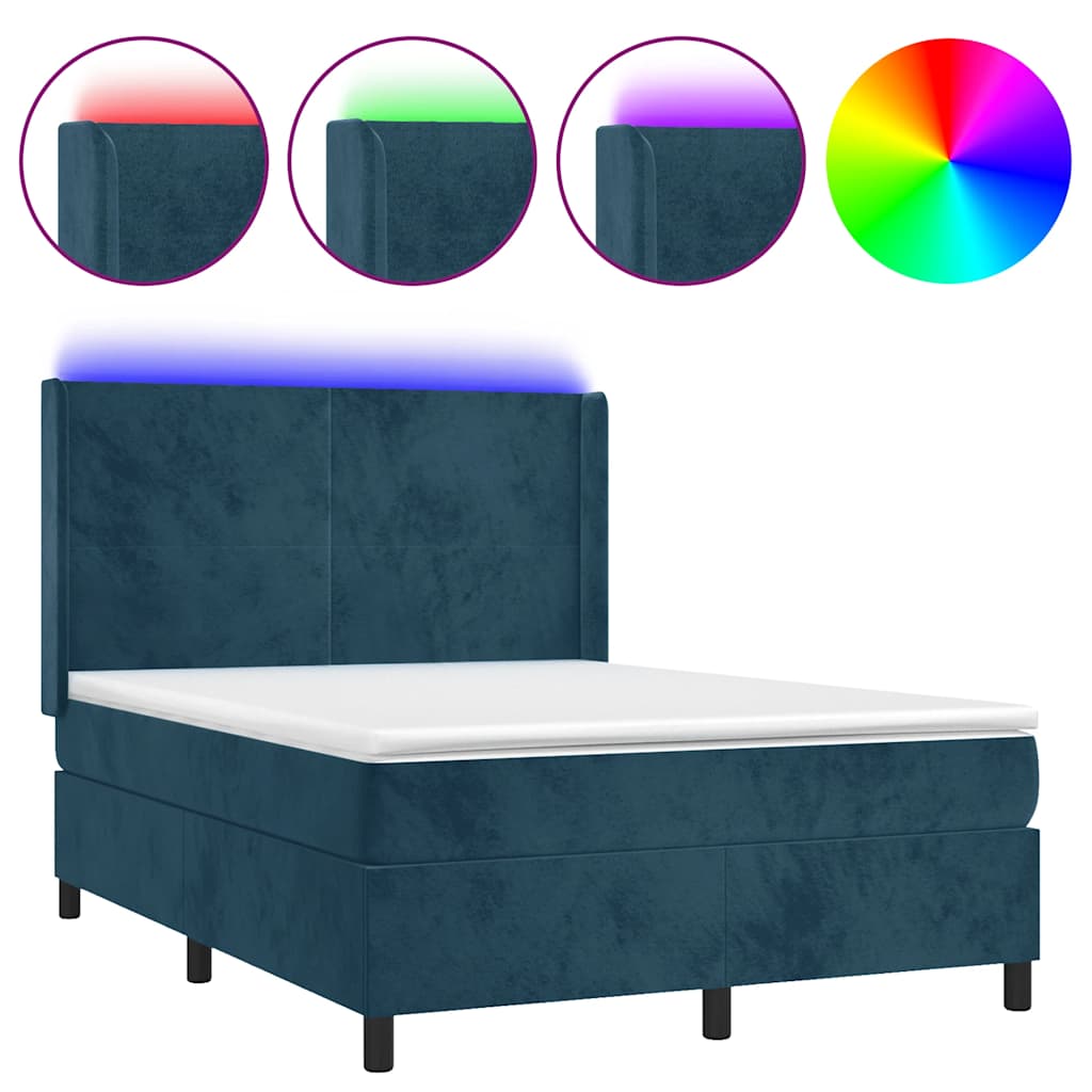 Sommier à lattes de lit matelas et LED Bleu foncé 140x200 cm - XIOS