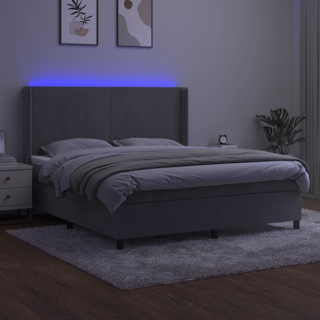 Sommier à lattes de lit matelas et LED Gris clair 160x200 cm - XIOS