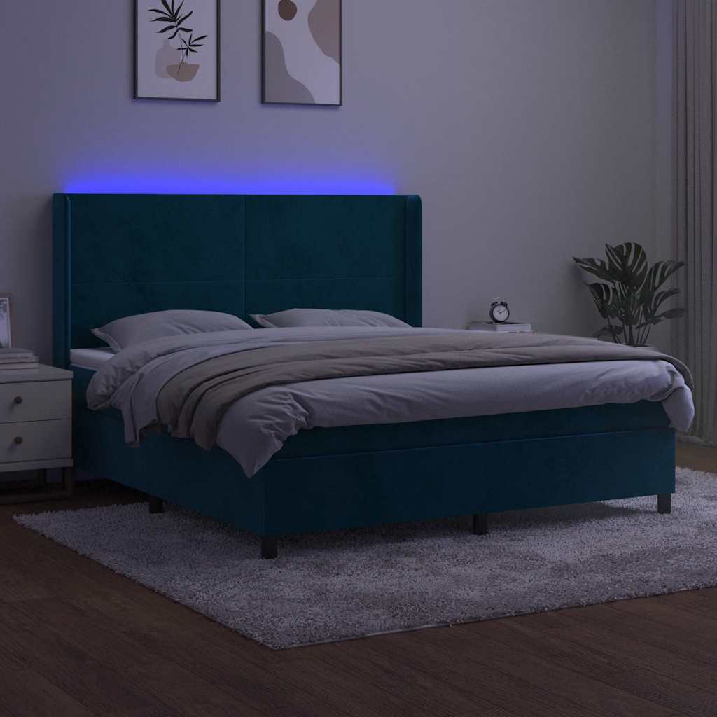 Sommier à lattes de lit matelas et LED Bleu foncé 160x200 cm