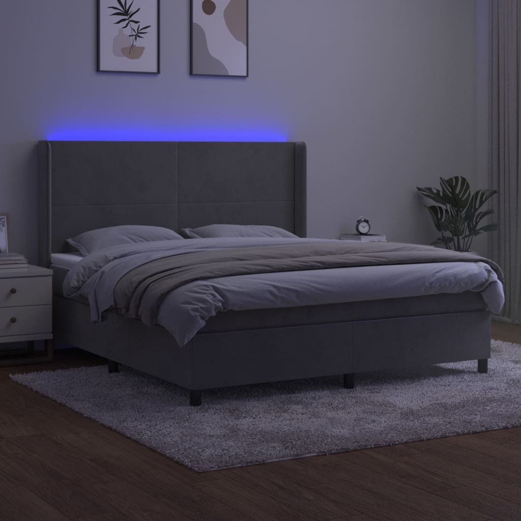 Sommier à lattes de lit matelas et LED Gris clair 180x200 cm - XIOS