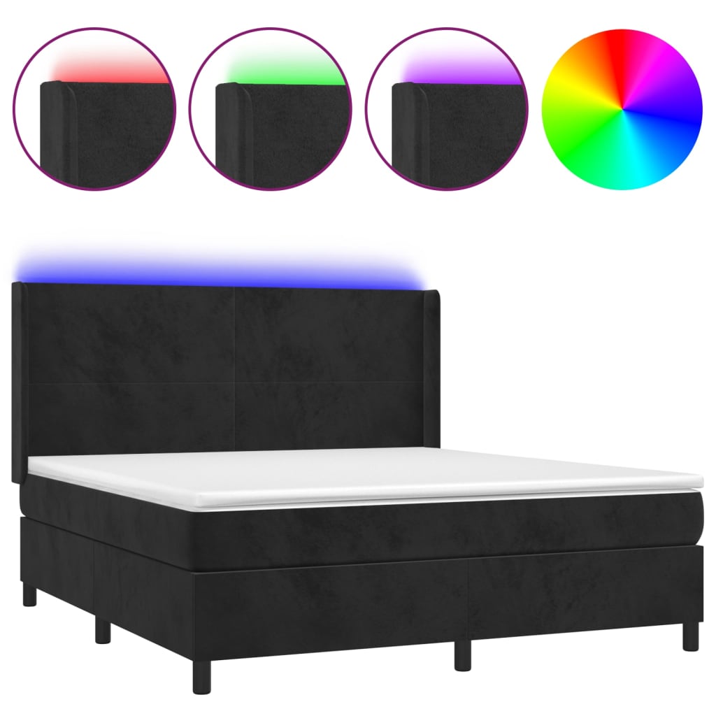 Sommier à lattes de lit matelas et LED Noir 180x200 cm Velours - XIOS