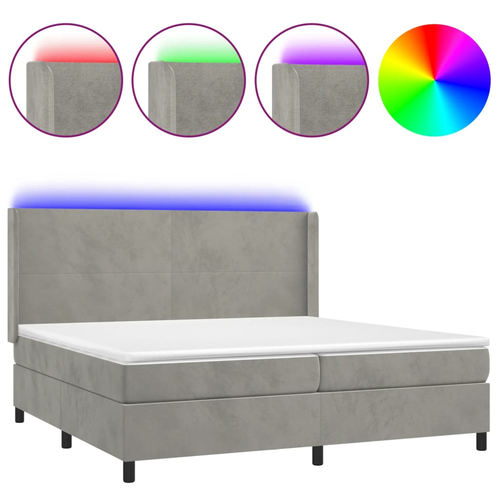 Sommier à lattes de lit matelas et LED Gris clair 200x200 cm - XIOS