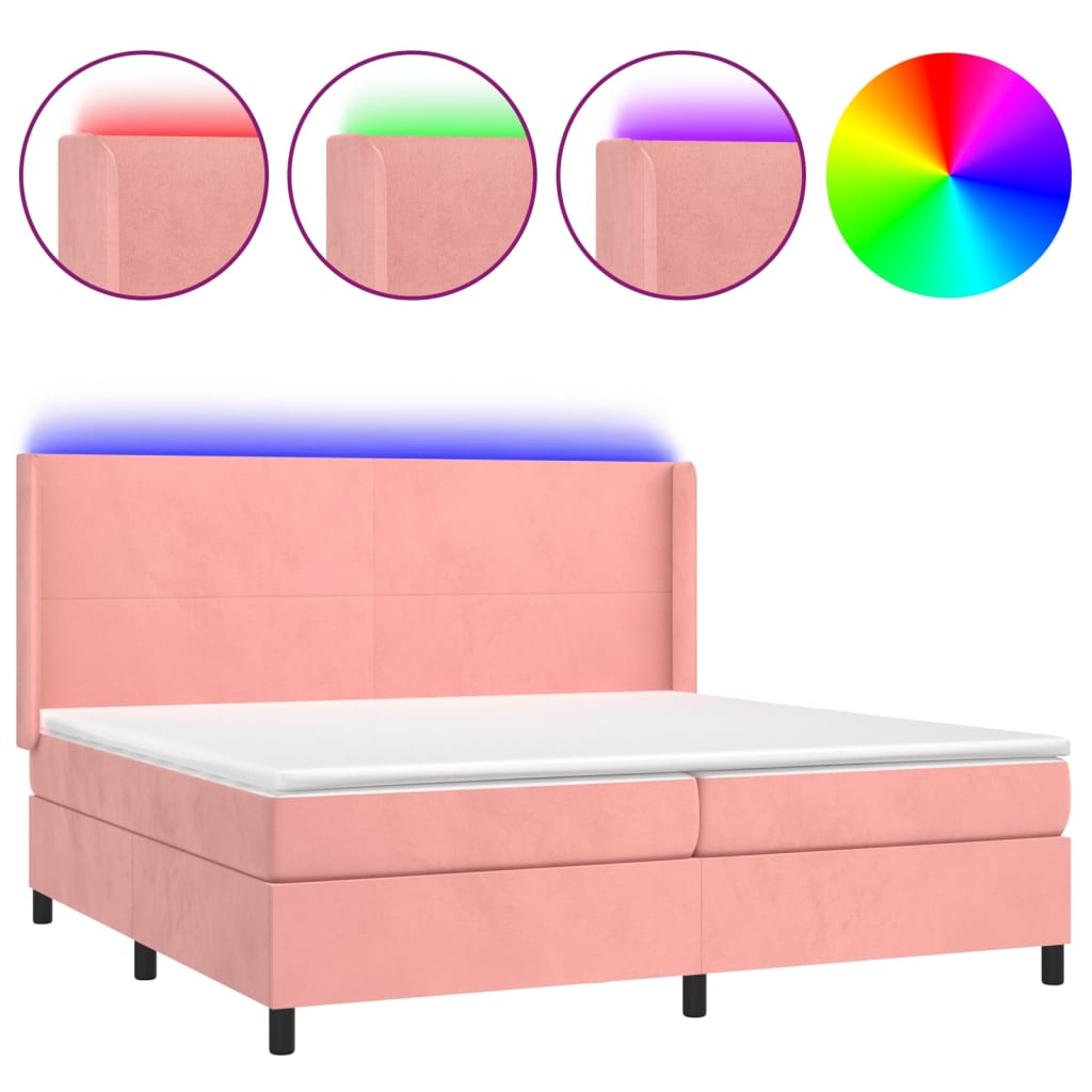 Sommier à lattes de lit matelas et LED Rose 200x200 cm Velours - XIOS
