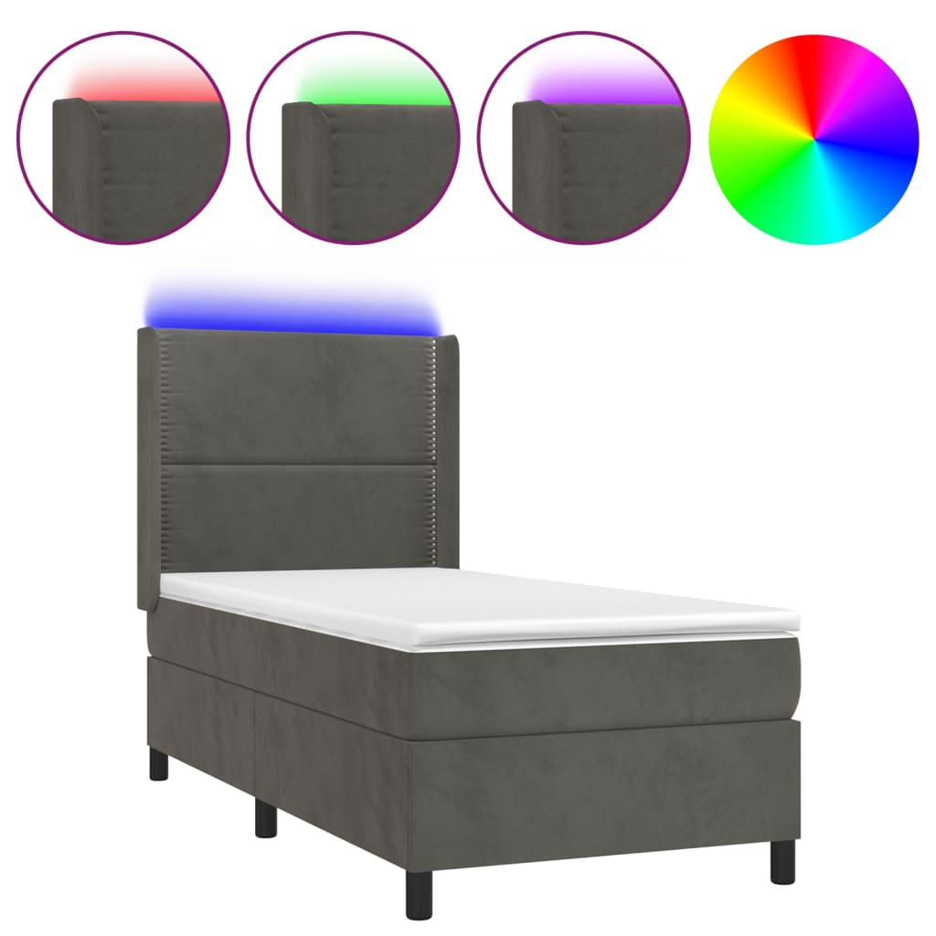 Sommier à lattes de lit matelas LED Gris foncé 80x200cm Velours - XIOS