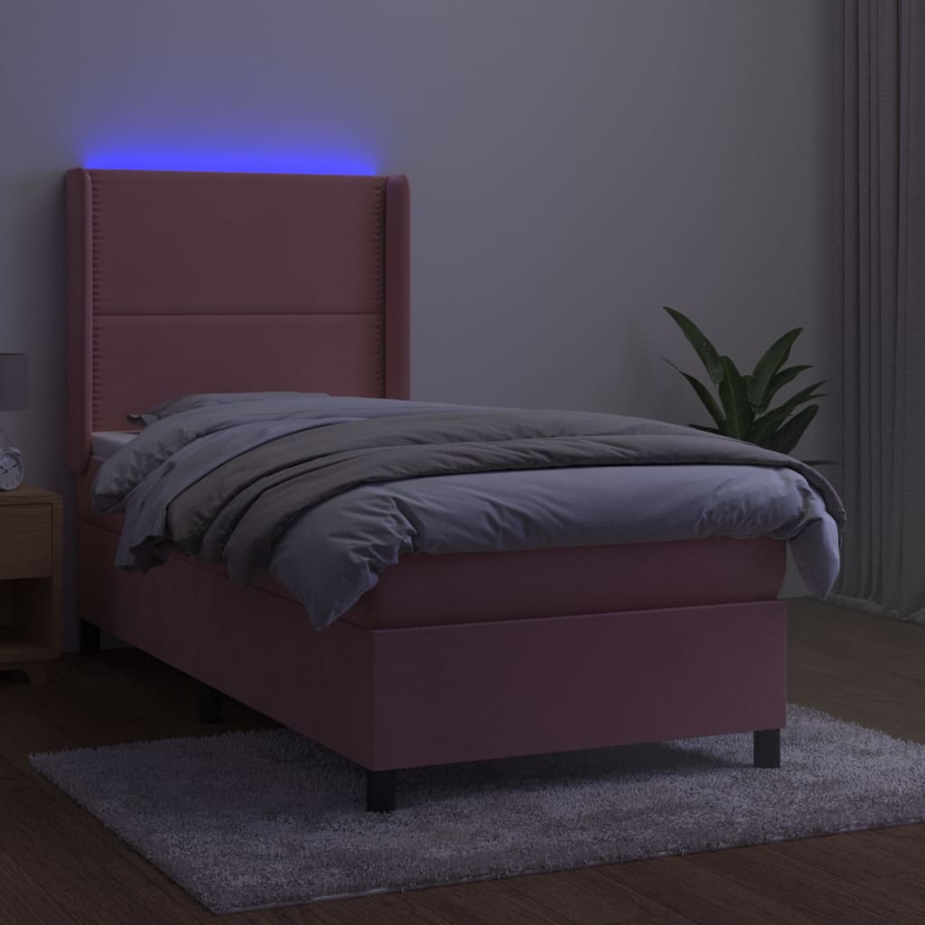 Sommier à lattes de lit matelas et LED Rose 80x200 cm Velours - XIOS