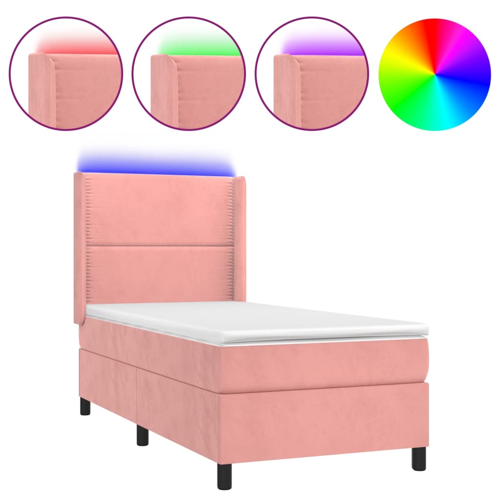 Sommier à lattes de lit matelas et LED Rose 90x190 cm Velours - XIOS