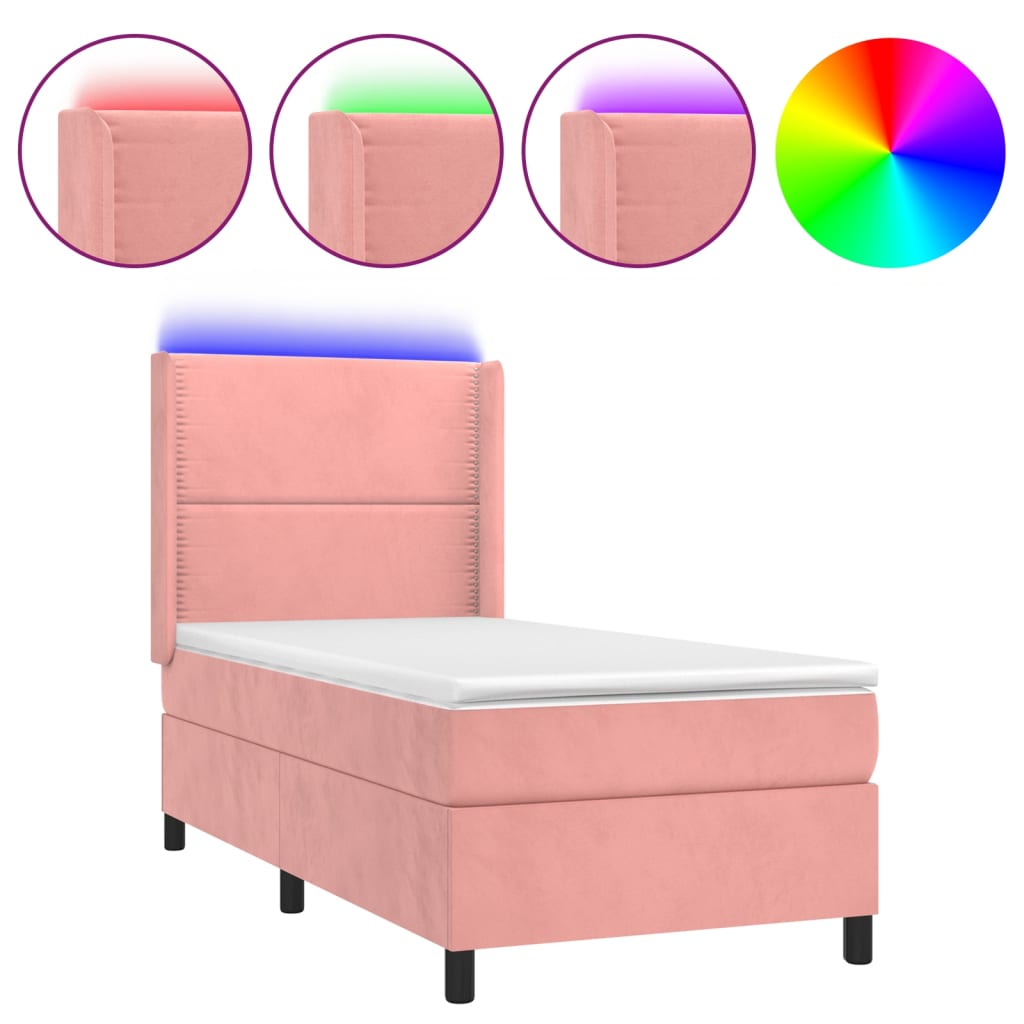 Sommier à lattes de lit matelas et LED Rose 90x200 cm Velours - XIOS