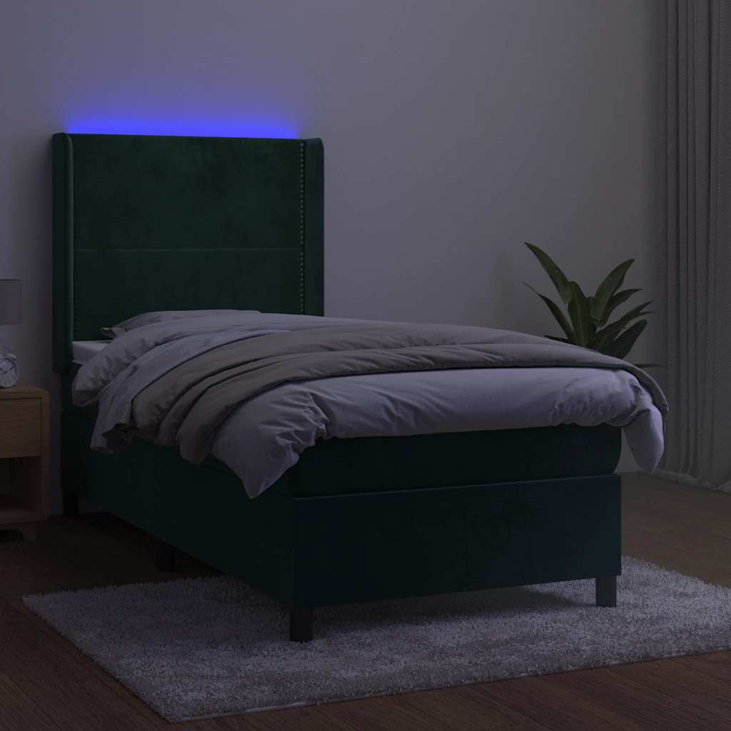 Sommier à lattes de lit matelas et LED Vert foncé 100x200 cm