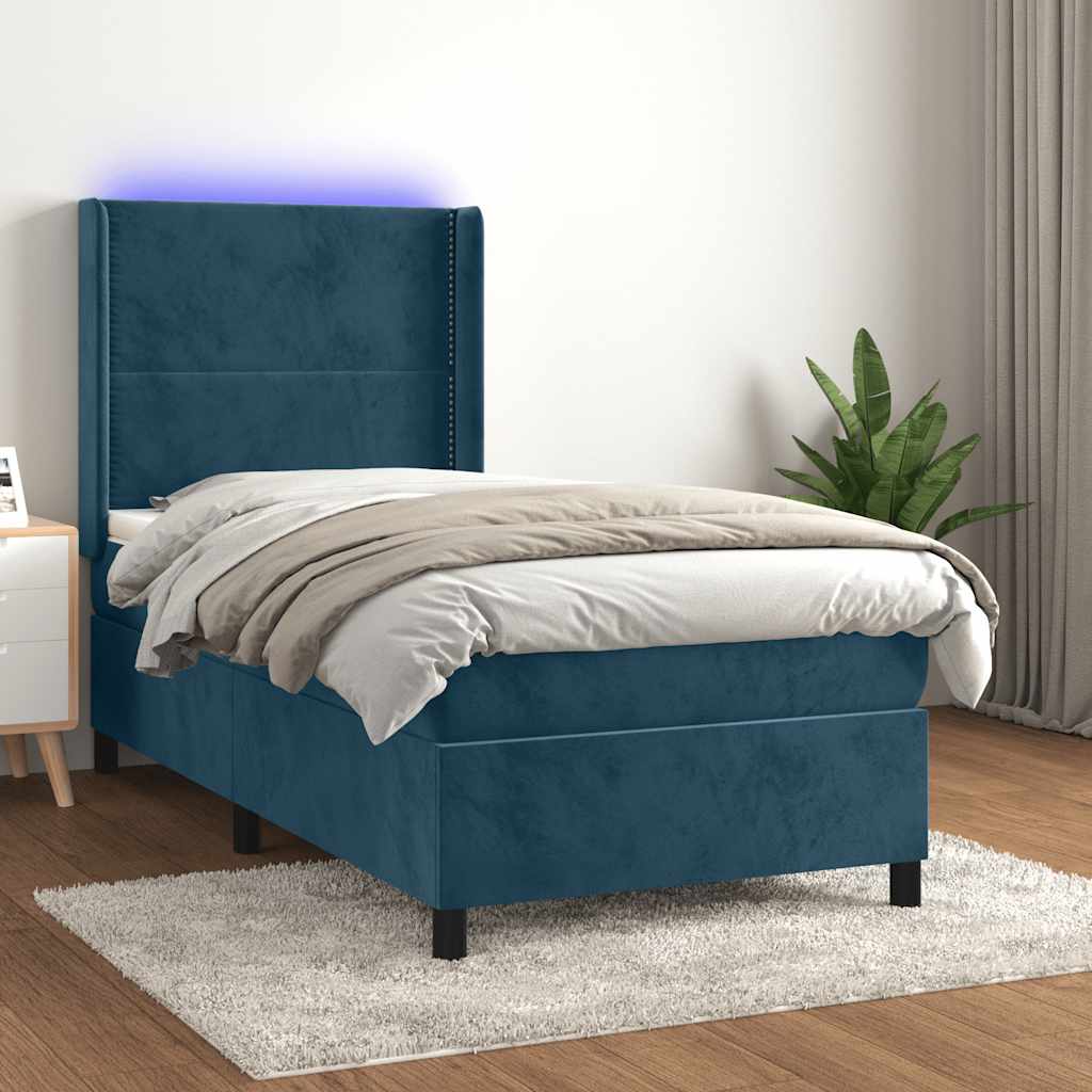Sommier à lattes de lit matelas et LED Bleu foncé 100x200 cm - XIOS