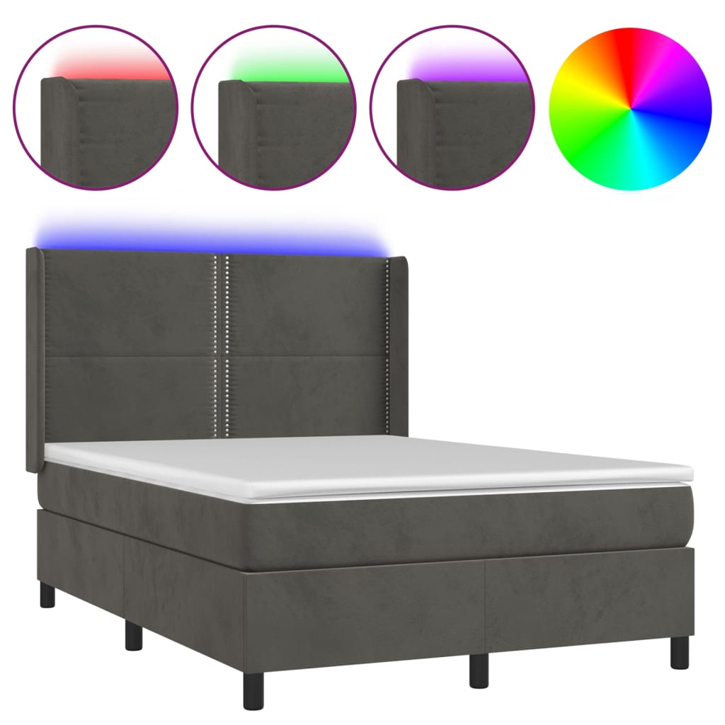 Sommier à lattes de lit matelas et LED Gris foncé 140x200 cm - XIOS