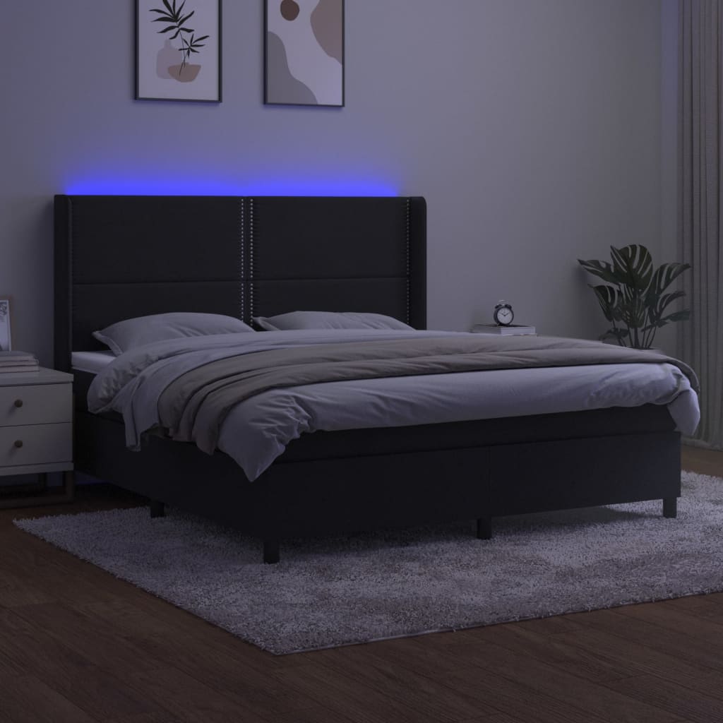 Sommier à lattes de lit matelas et LED Noir 160x200 cm Velours - XIOS