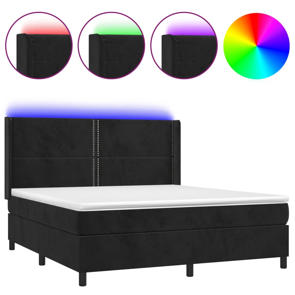 Sommier à lattes de lit matelas et LED Noir 180x200 cm Velours - XIOS