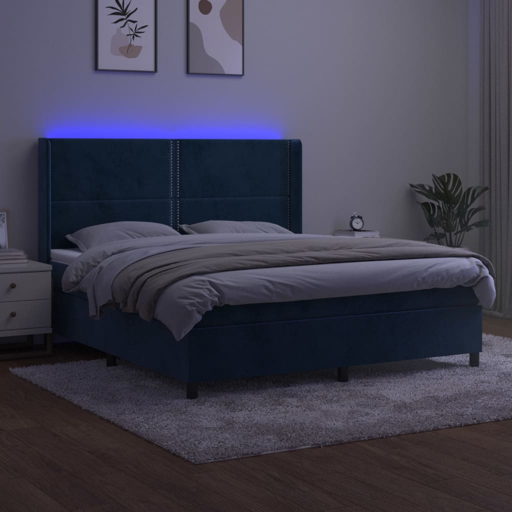 Sommier à lattes de lit matelas et LED Bleu foncé 180x200 cm - XIOS