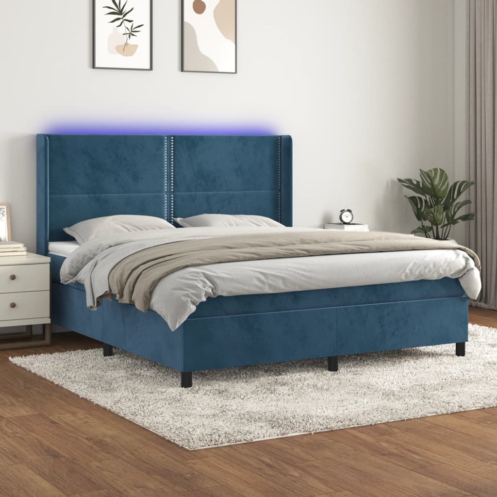 Sommier à lattes de lit matelas et LED Bleu foncé 180x200 cm - XIOS