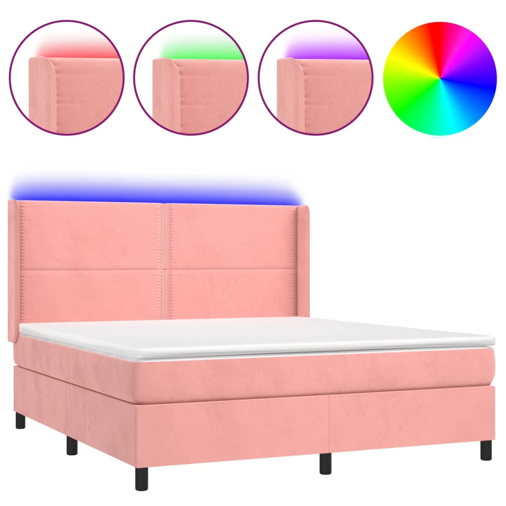 Sommier à lattes de lit matelas et LED Rose 180x200 cm Velours - XIOS