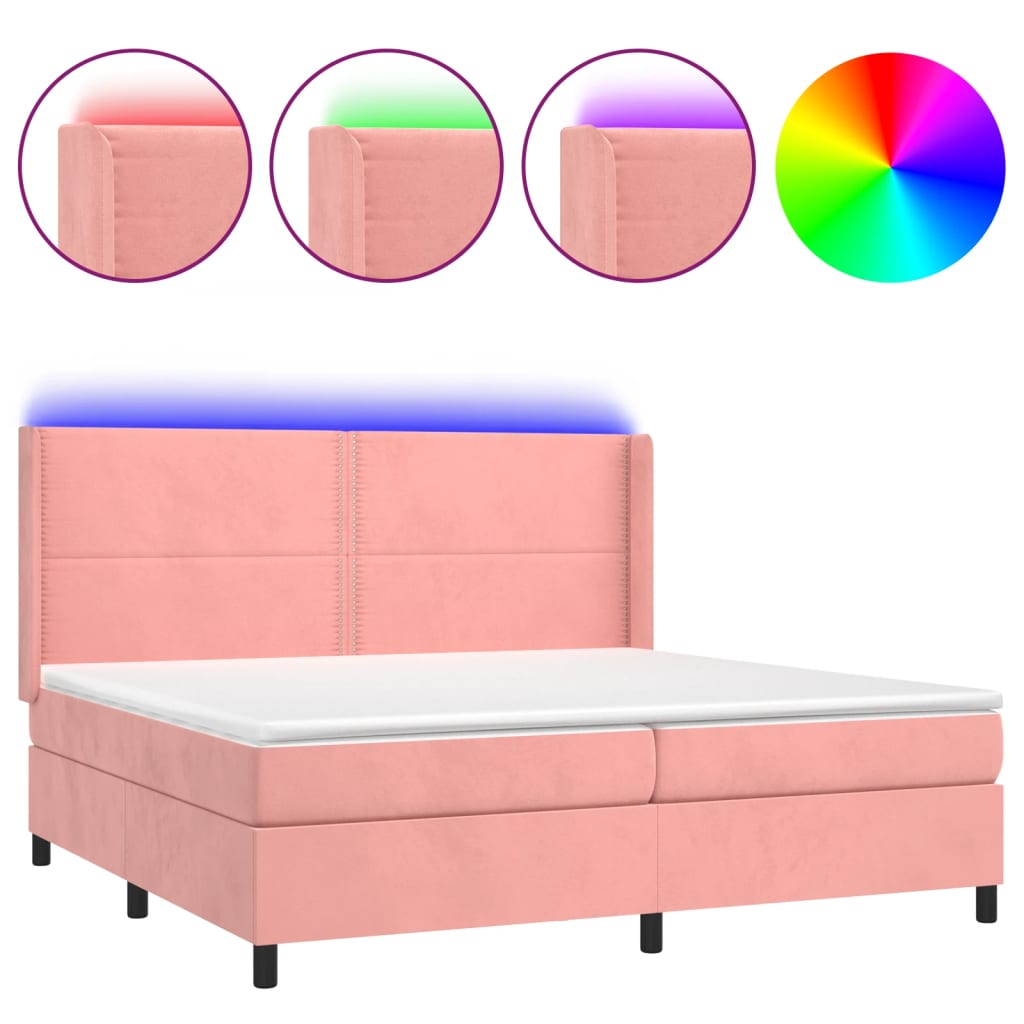 Sommier à lattes de lit matelas et LED Rose 200x200 cm Velours - XIOS